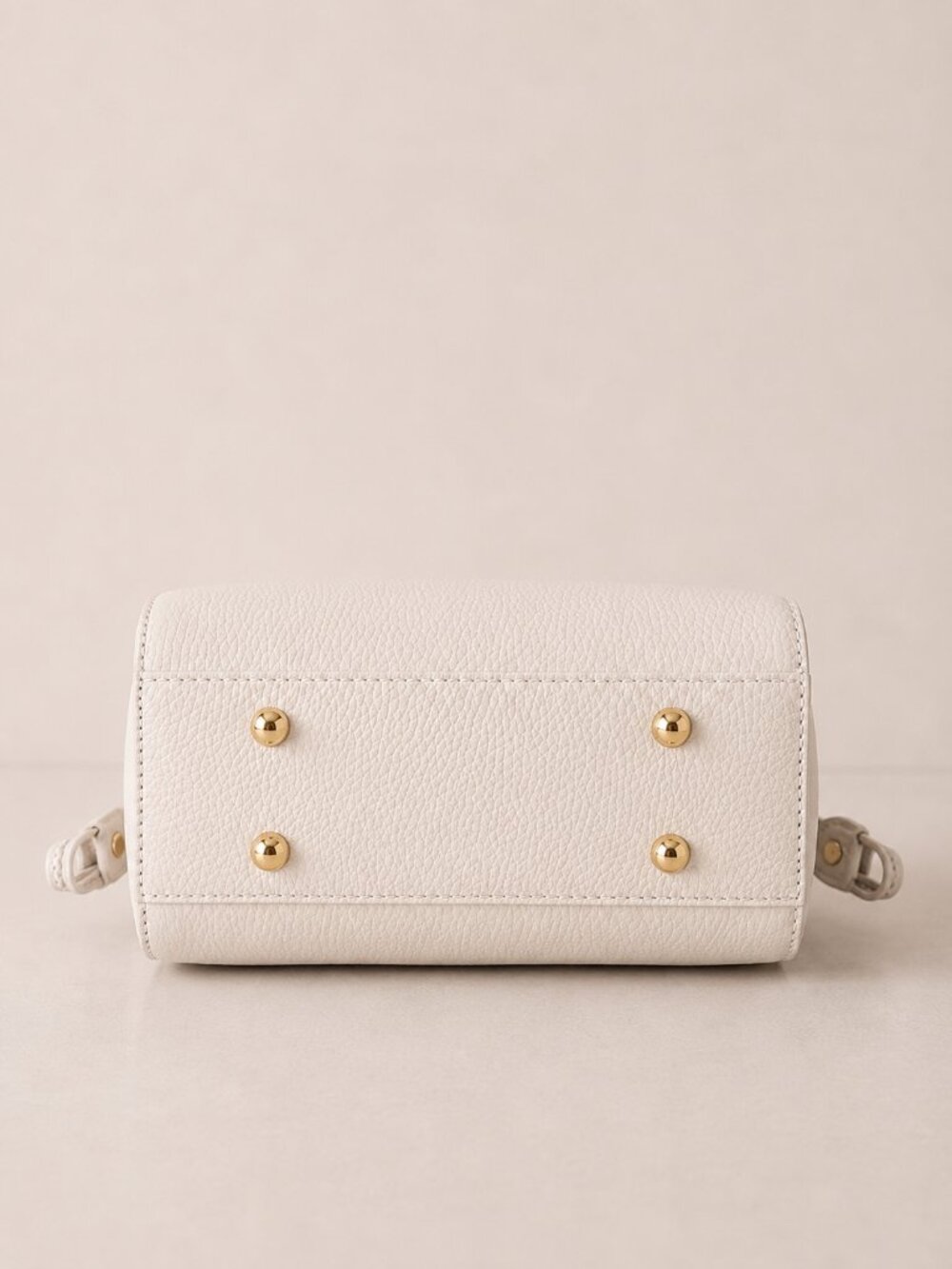 Beige Italian Leather Crossbody Top Handle Bag, Pebbled Leather Purse - Picture 9 of 16